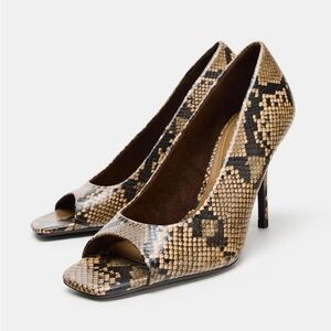 NWT Zara Snakeskin Open Toe Heels Size 7.5